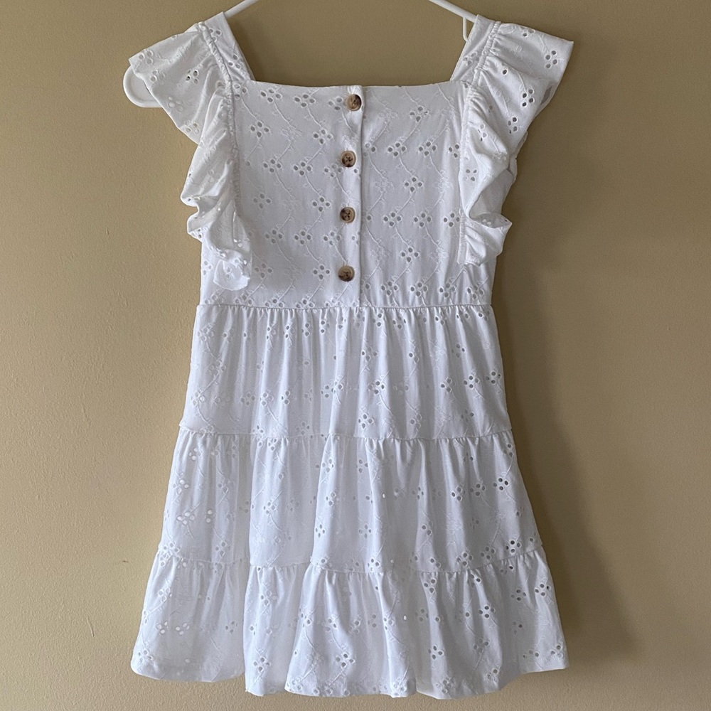 BTWEEN White Eyelet Kids Dress with Ruffle Sleeves - Picture 2 of 6